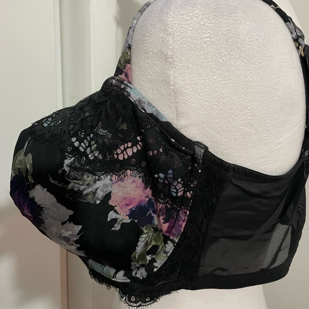 NWOT CACIQUE Unlined Balconette Underwire Bra Black Floral Eyelash Lace 44G - Picture 5 of 10
